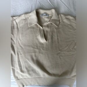 ZARA crème collared sweater size small perfect fall basic.